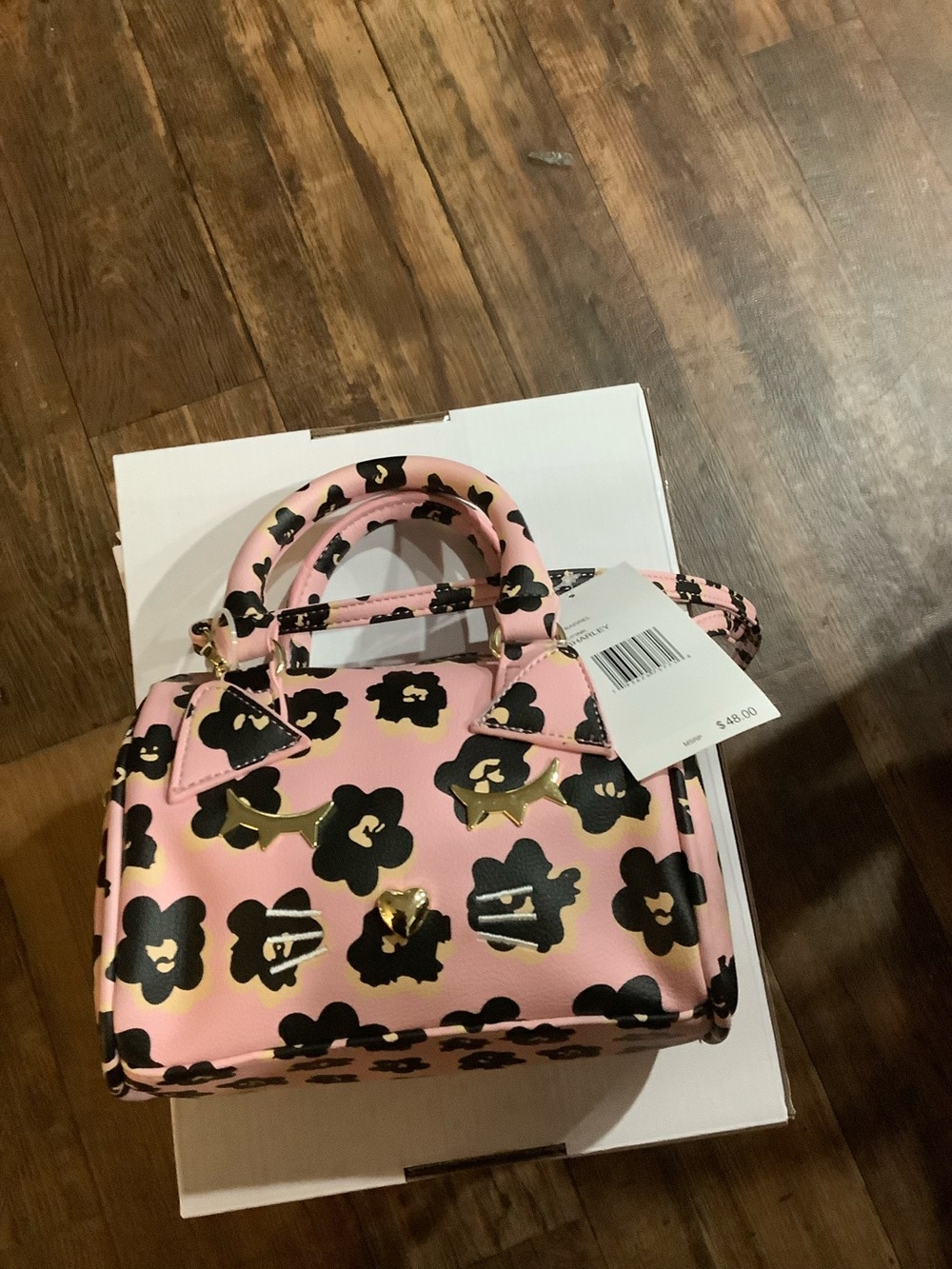 Betsey Johnson Pink and Black Floral Mini Satchel
